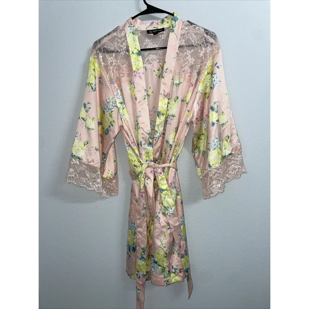 INC Women's Belted Floral Robe,‎ Pink Floral Size M
